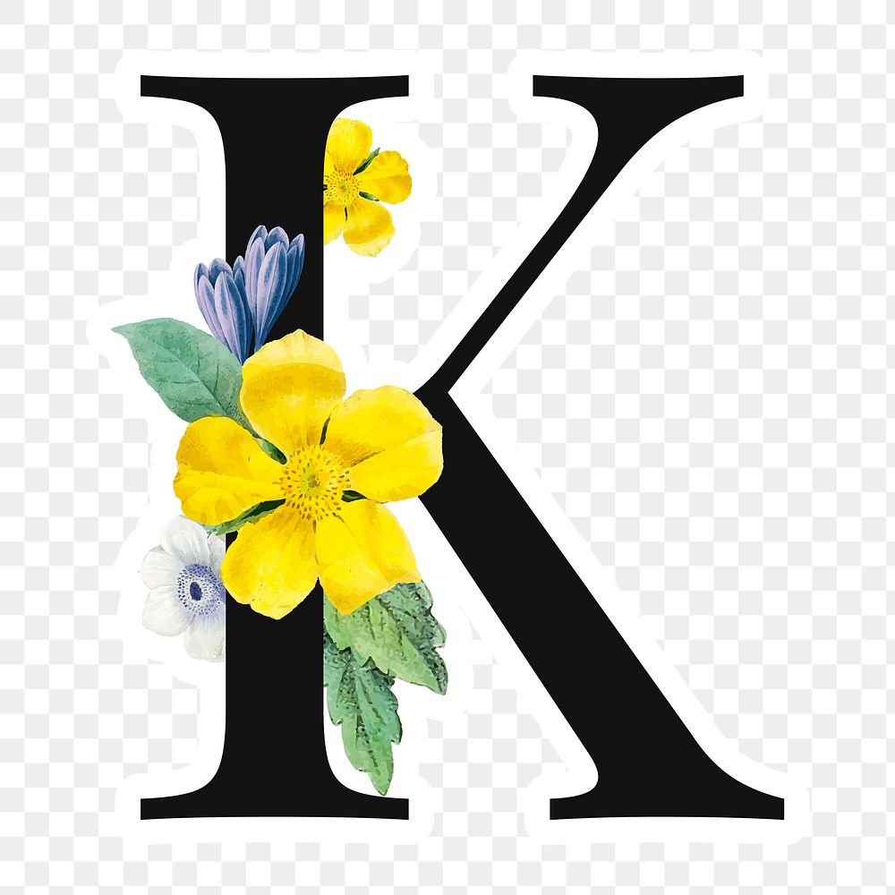 Flower decorated capital letter K sticker typography