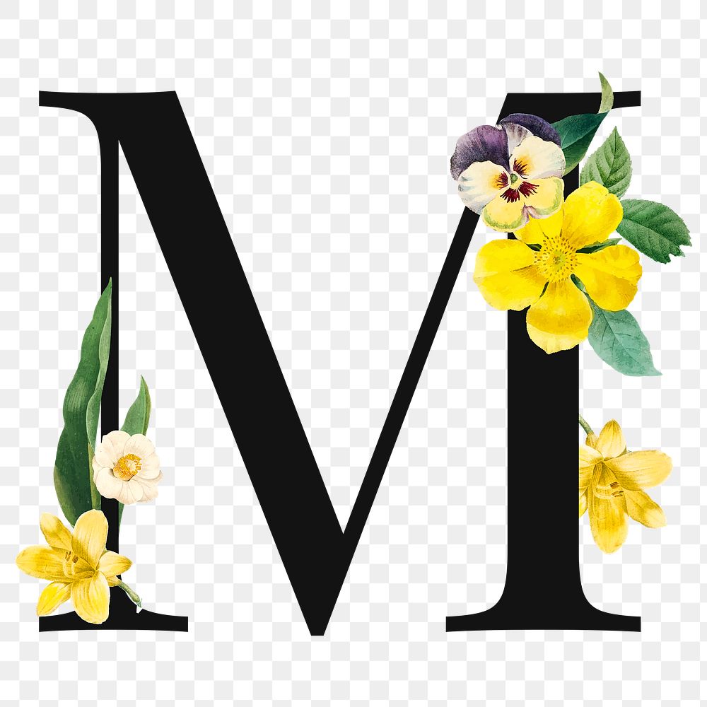 Flower decorated capital letter M typography