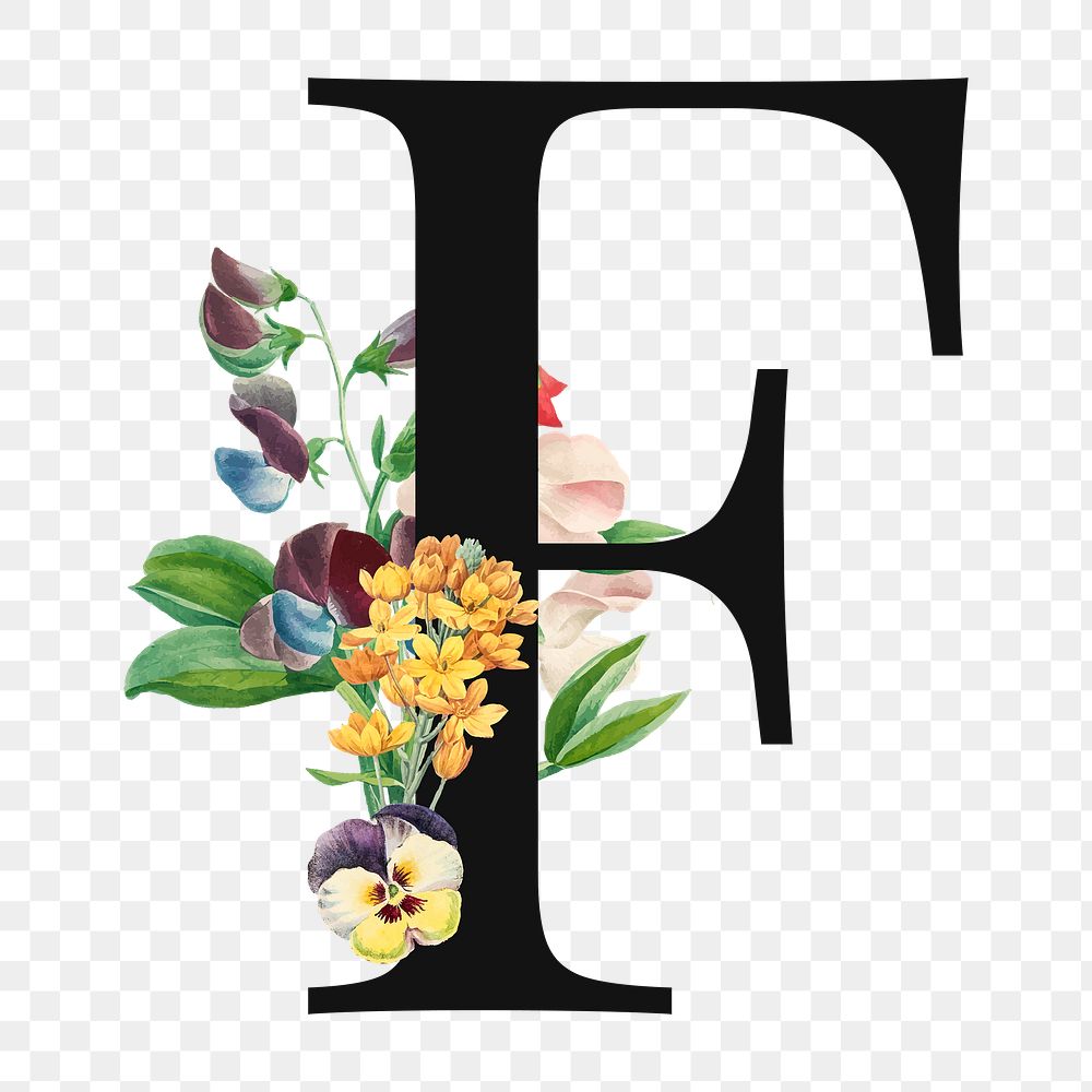 Flower decorated capital letter F typography