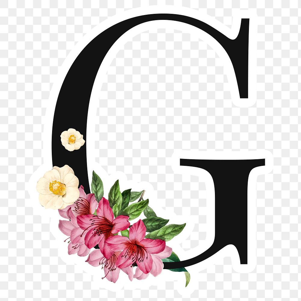Flower decorated capital letter G sticker typography