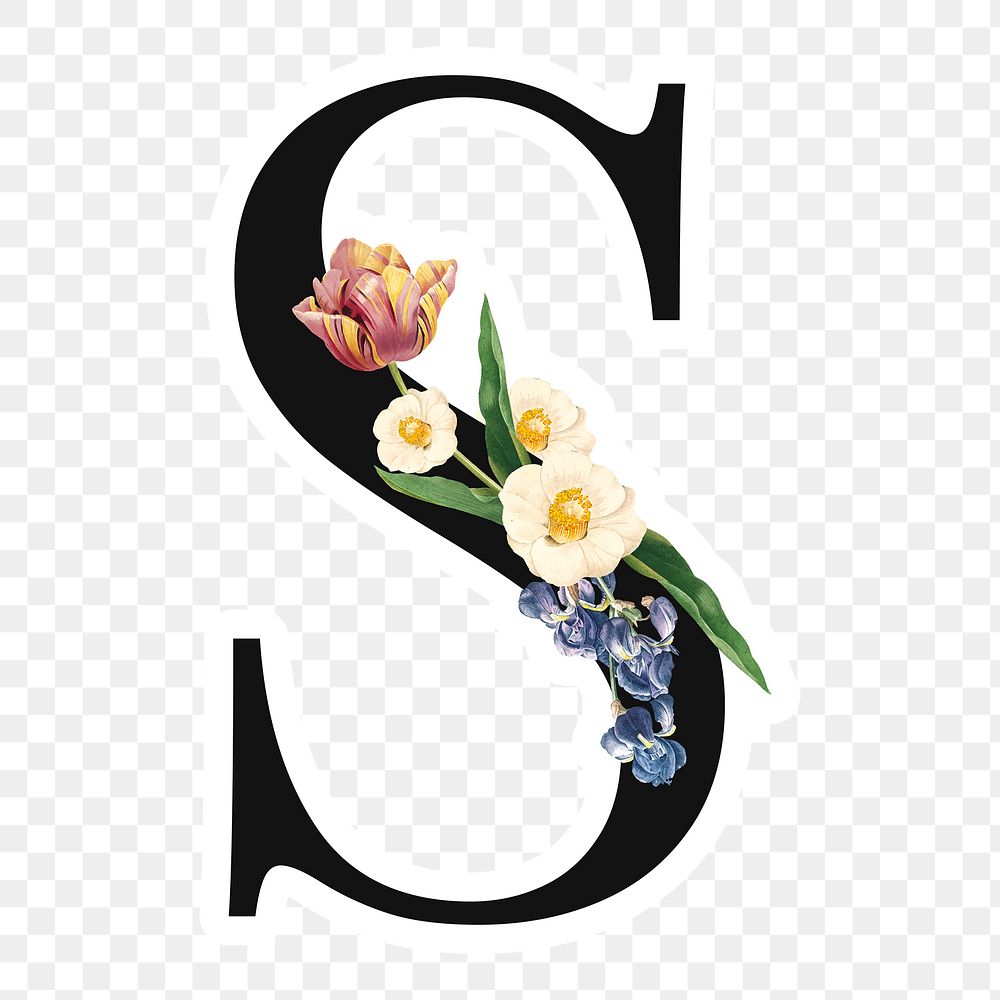 Flower decorated capital letter S sticker typography