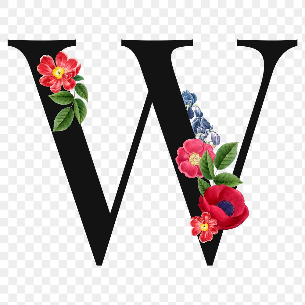 Flower decorated capital letter W typography