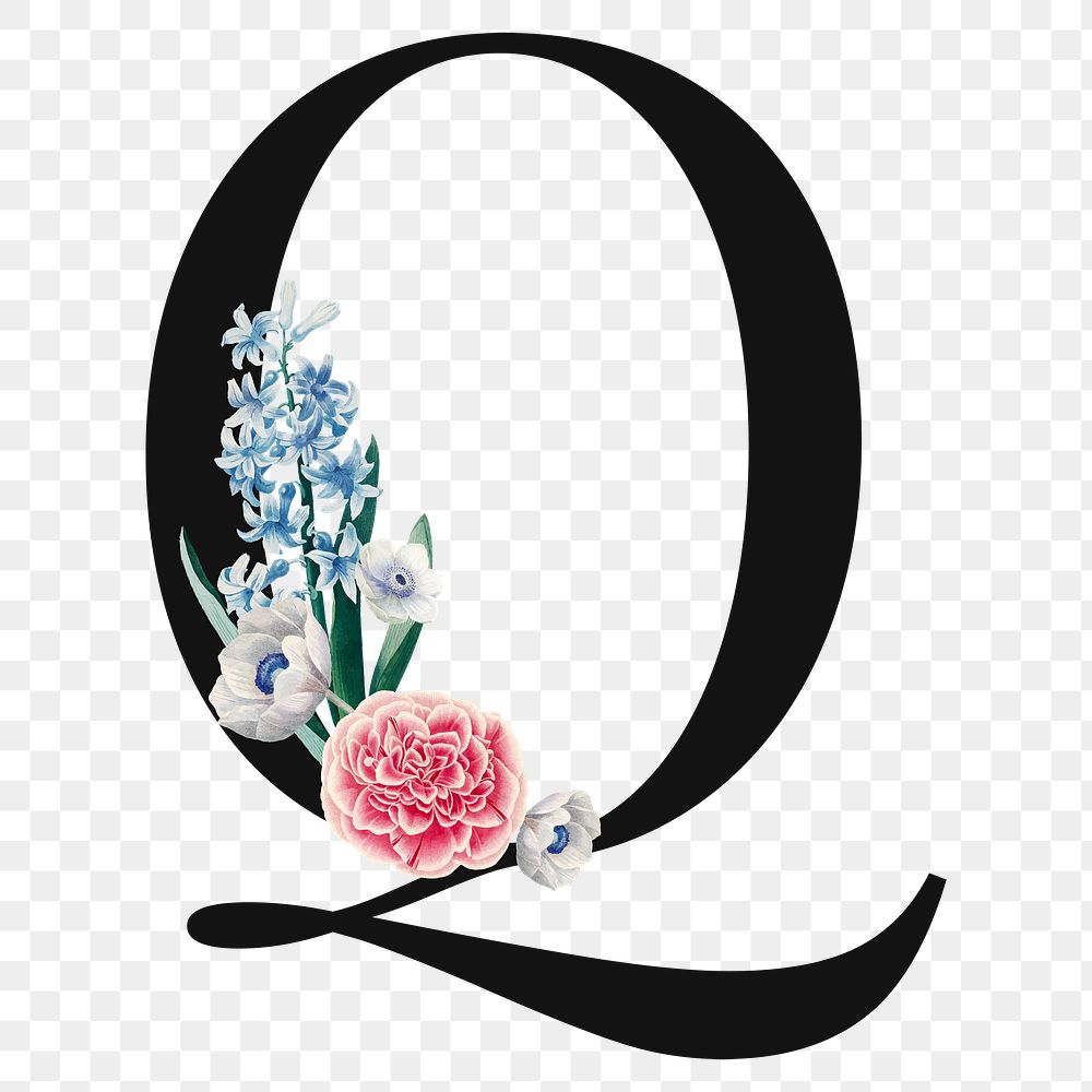 Flower decorated capital letter Q typography