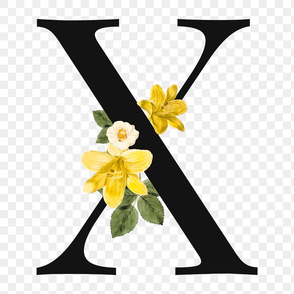 Flower decorated capital letter X typography