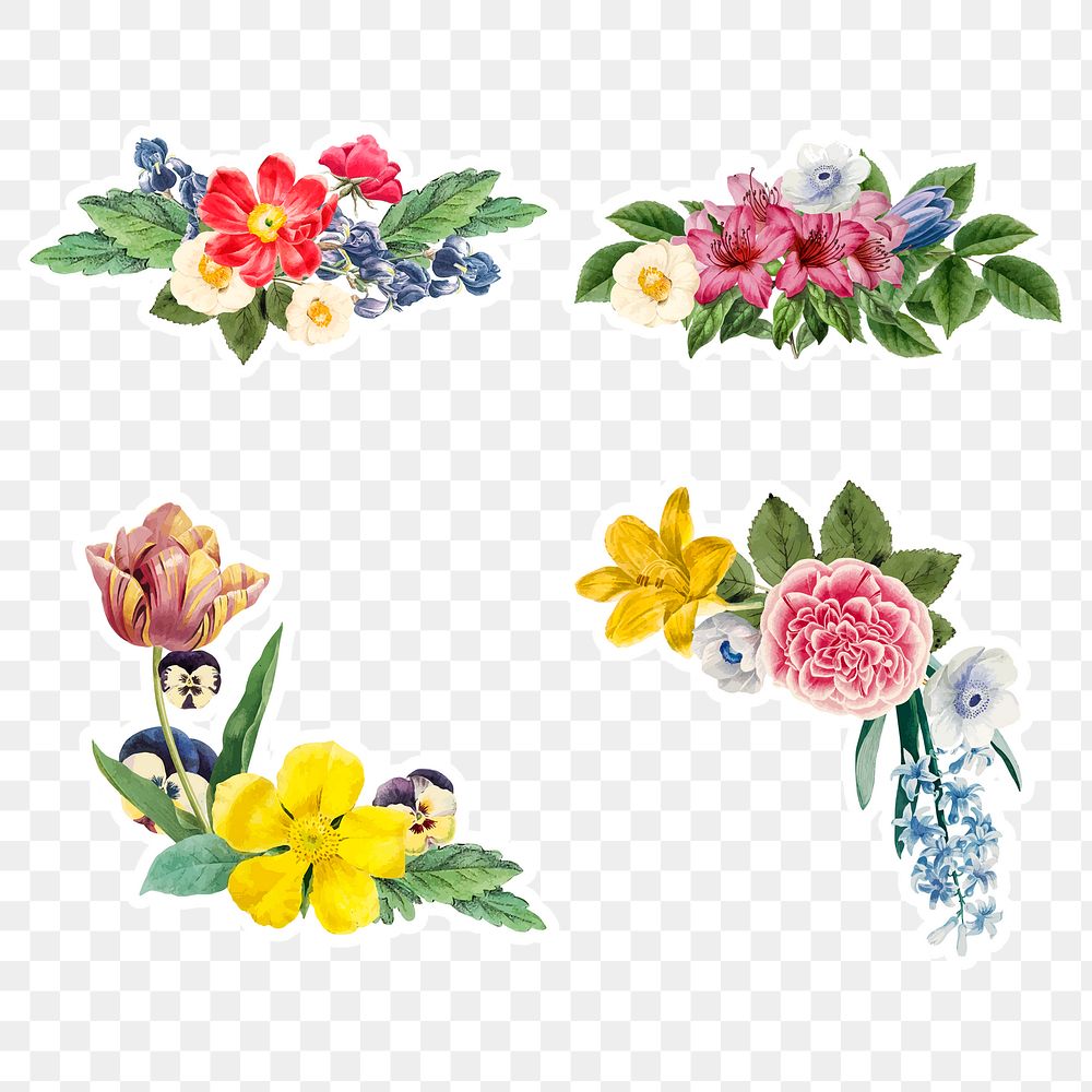 Colorful summer flowers sticker design element set