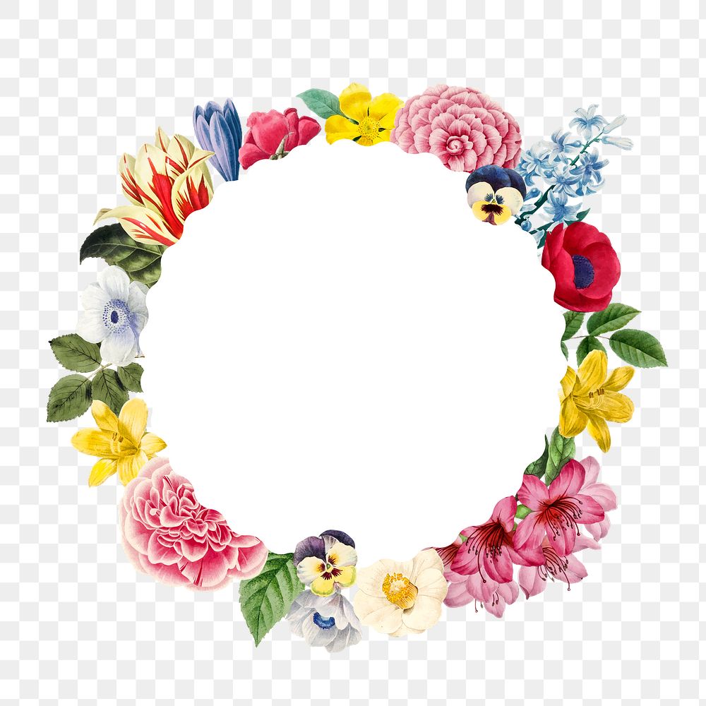 Colorful summer flower decorated round frame design element