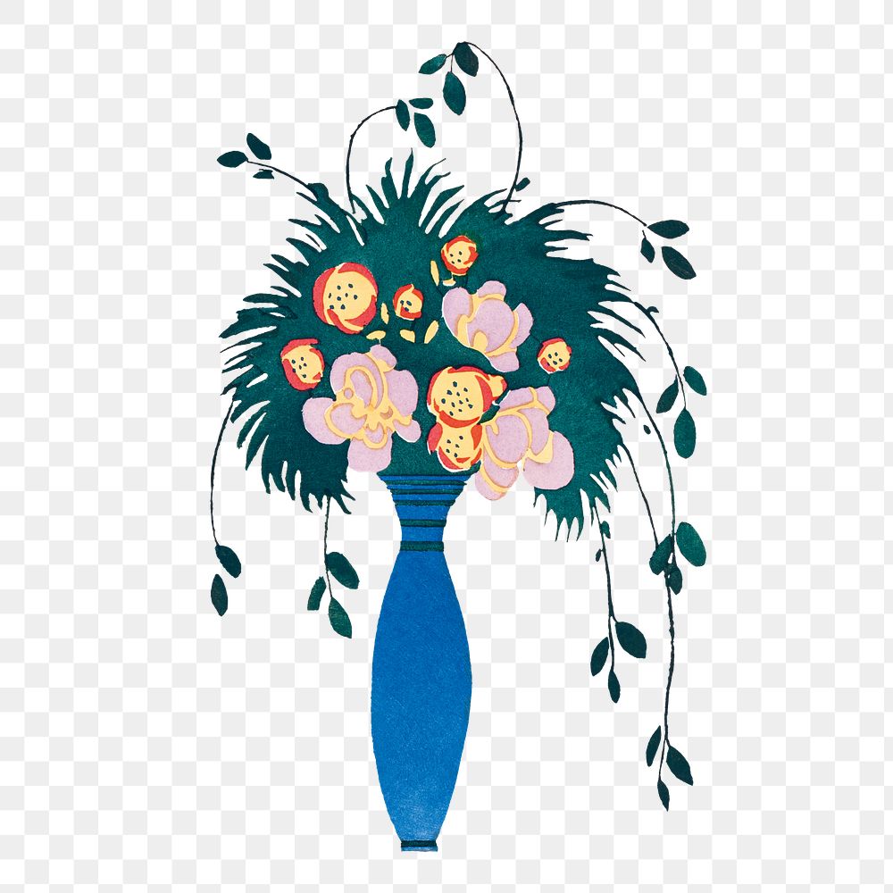 Bouquet vase png sticker, colorful vintage illustration