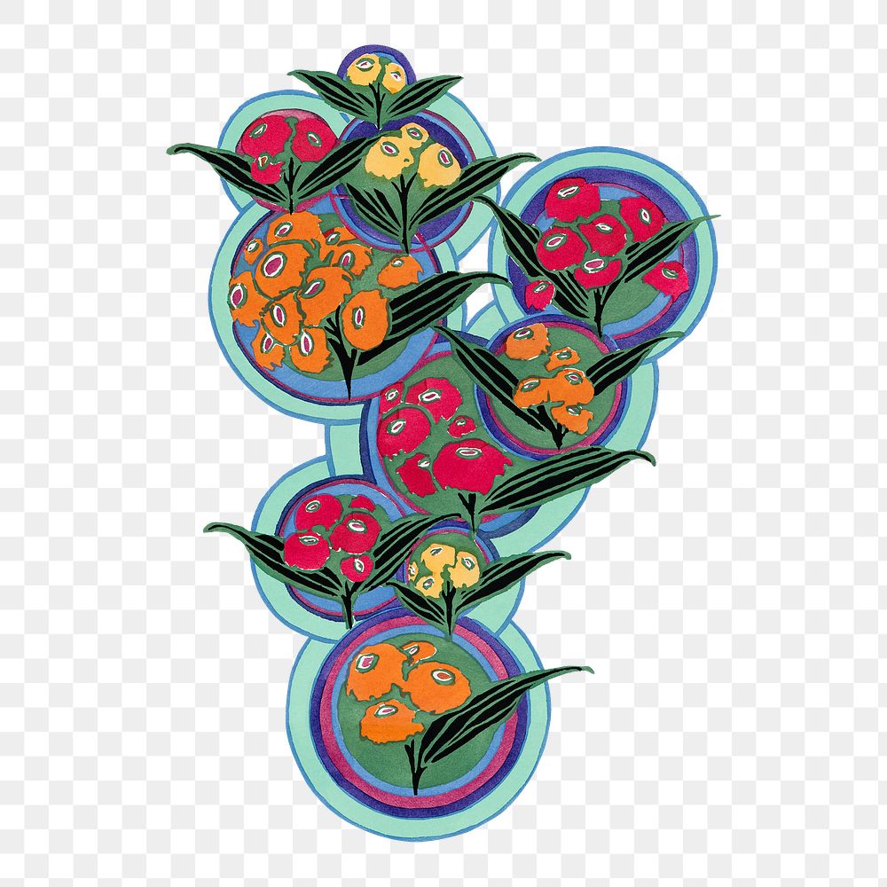 Art deco floral png sticker, vintage illustration