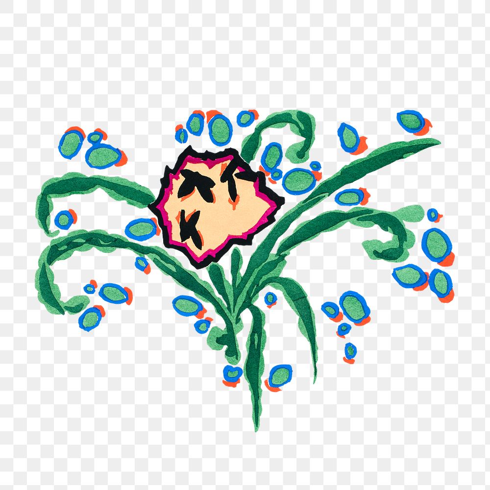 Art deco floral png sticker, vintage illustration