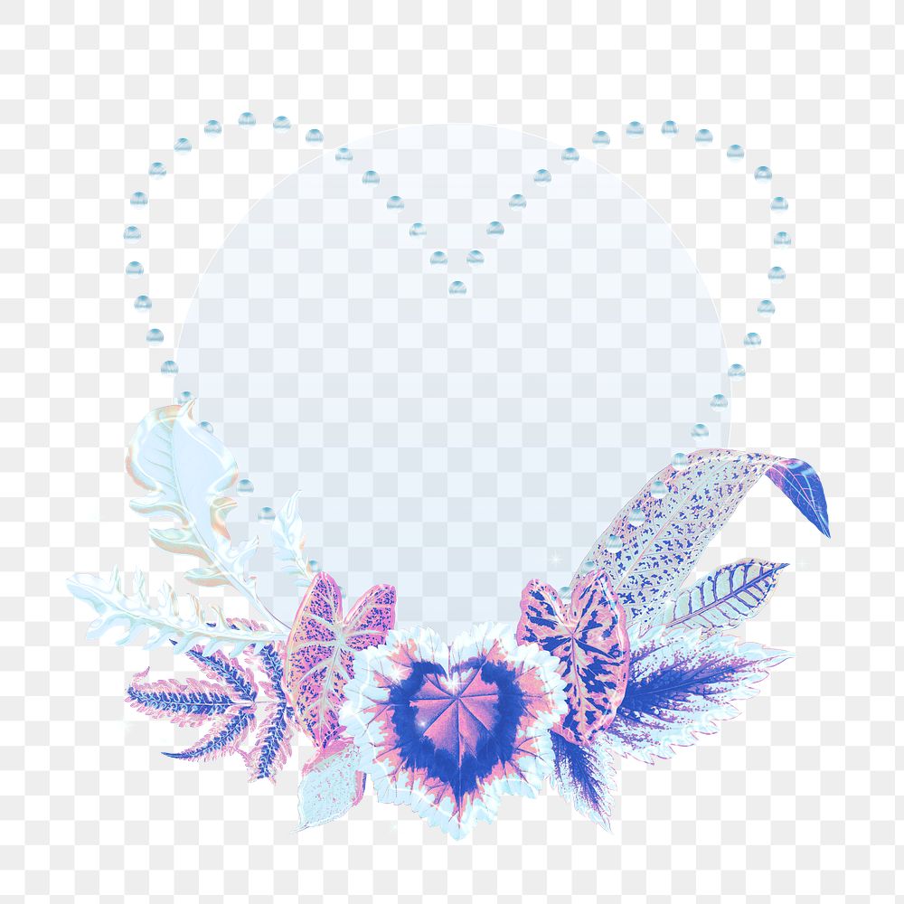 Png blue flower heart shaped frame, aesthetic illustration on transparent background