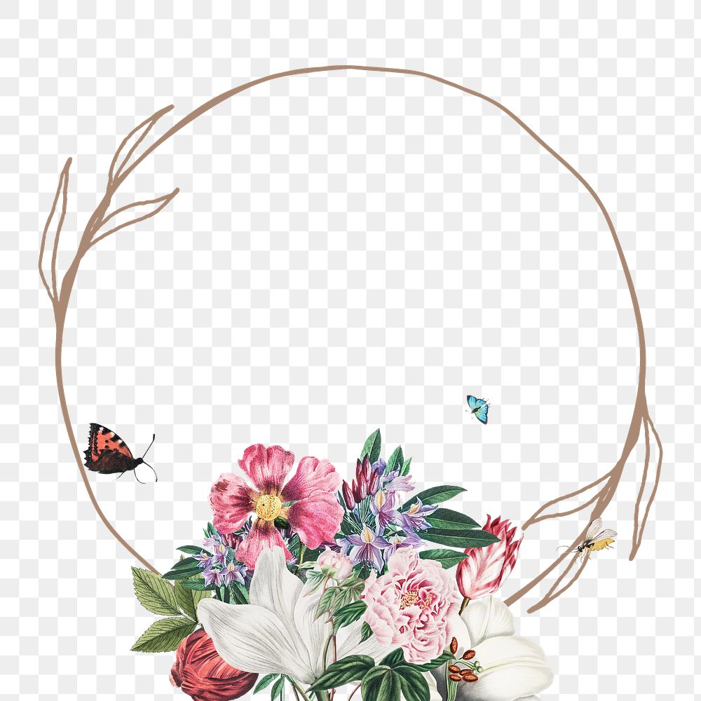 Vintage floral frame with butterfly and insect design element