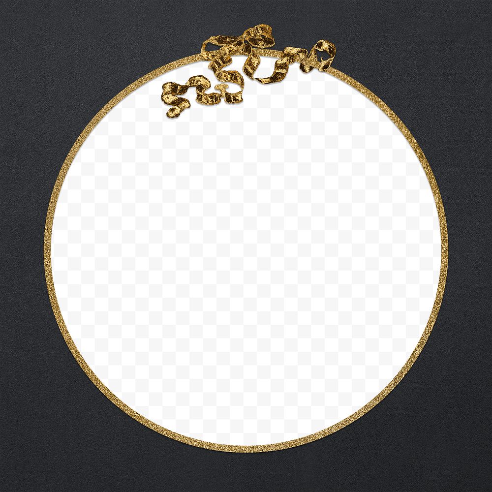 Vintage gold round frame with ribbon on black background design element