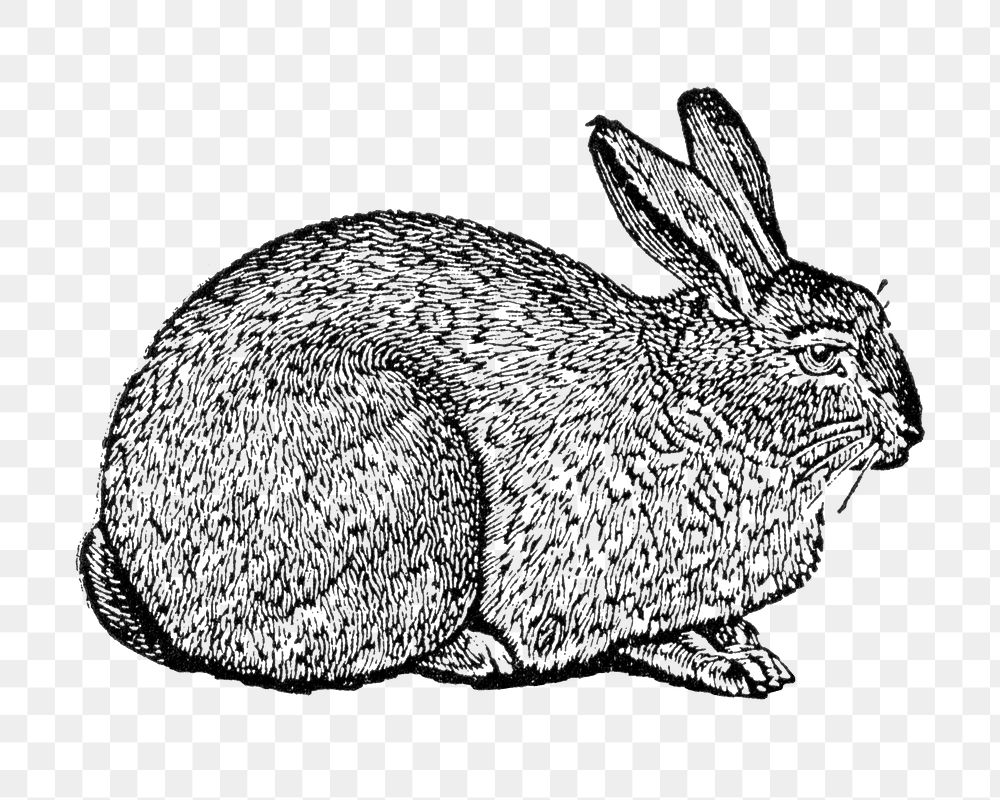 Silver gray rabbit sticker png, black ink drawing, digitally enhanced from our own original copy of The Open Door to…