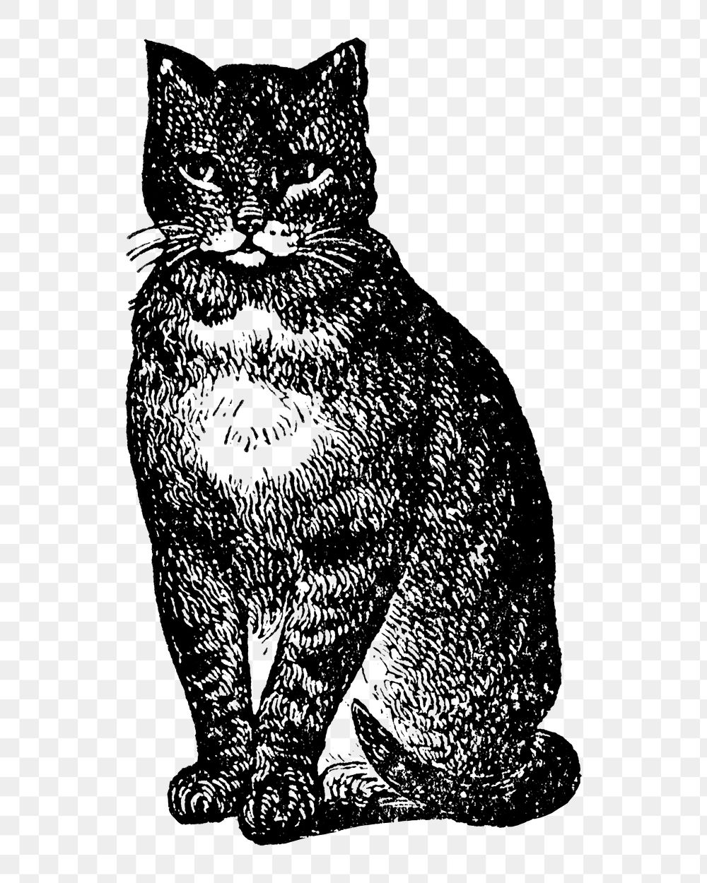 Brown Tabby cat sticker png, black ink drawing, digitally enhanced from our own original copy of The Open Door to…
