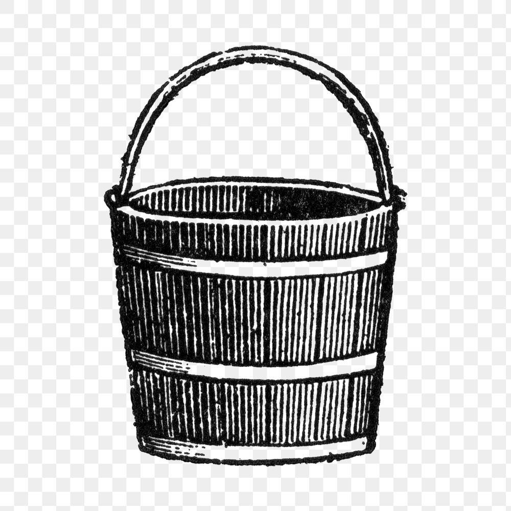 Bucket sticker png, black ink drawing, digitally enhanced from our own original copy of The Open Door to Independence (1915)…