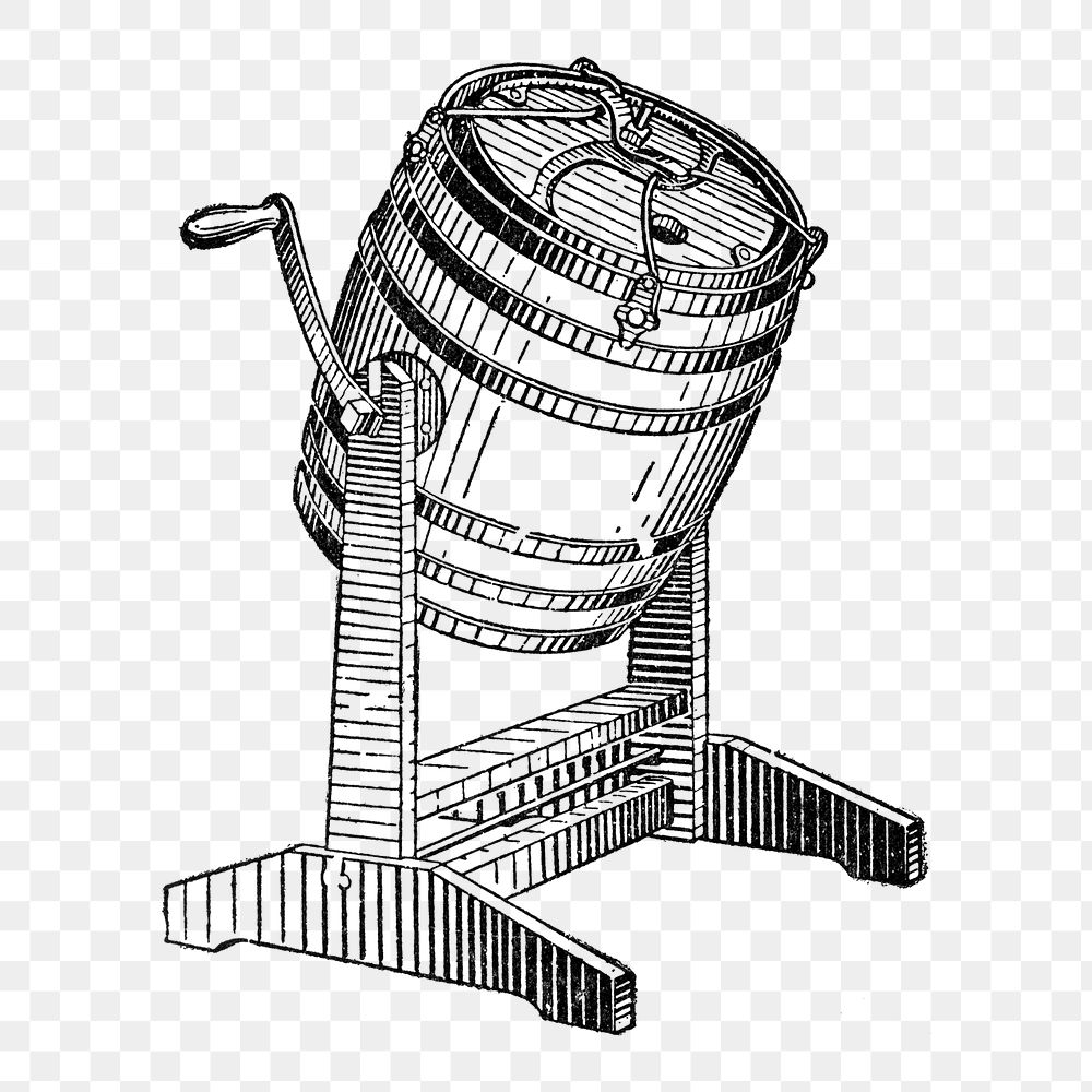 Butter churn sticker png, black ink drawing, digitally enhanced from our own original copy of The Open Door to Independence…