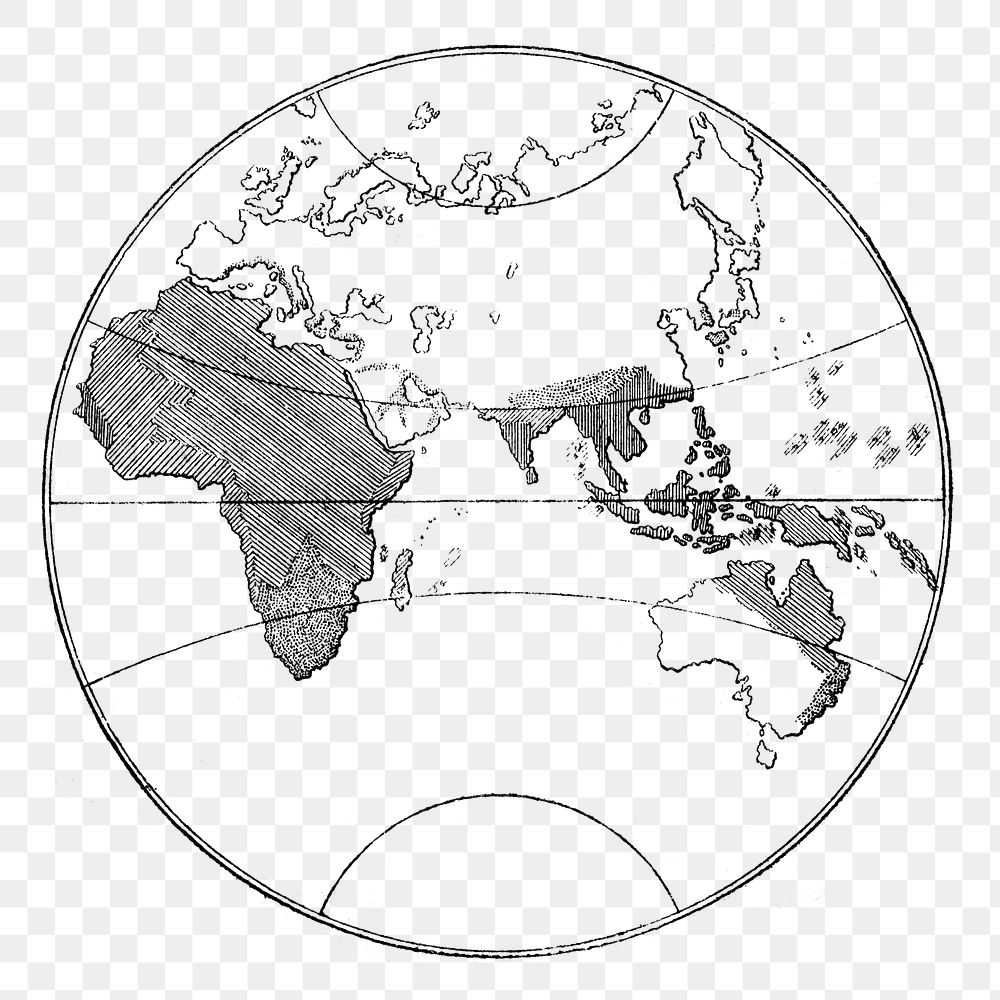 Hand drawn globe png collage element, vintage world map illustration, transparent background