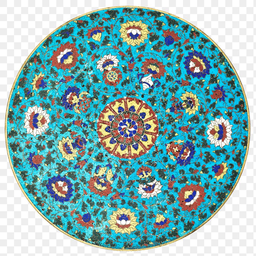Vintage blue Mandala pattern png dish, featuring public domain artworks