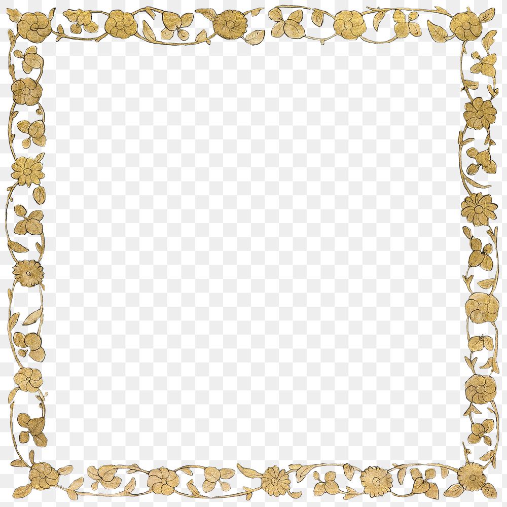 Vintage gold floral transparent frame, featuring public domain artworks