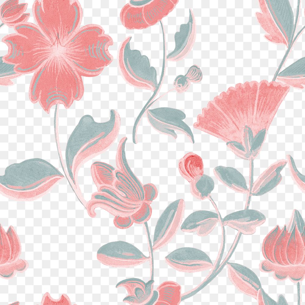 Vintage pink floral pattern transparent background, featuring public domain artworks