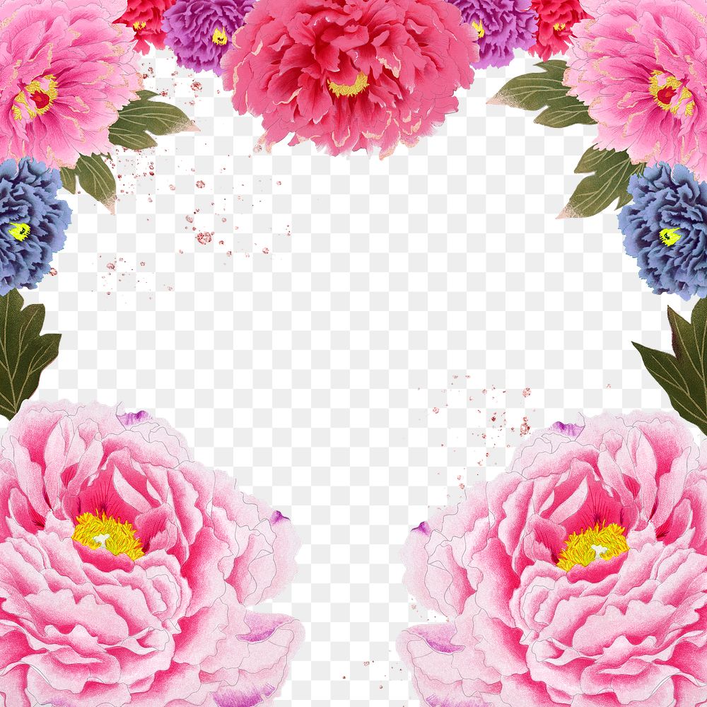 Aesthetic peony png frame, floral pink & red graphic on transparent background