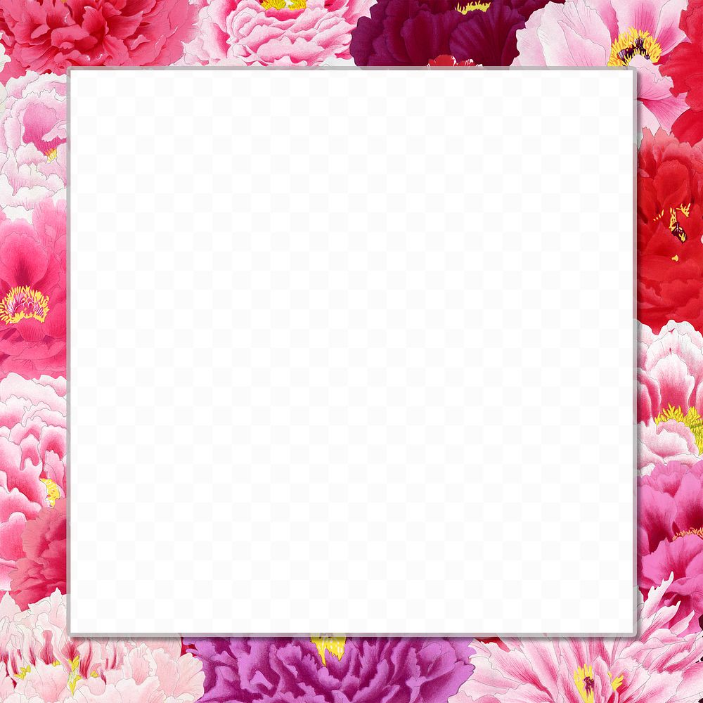 Aesthetic floral png frame, colorful peony flower, vintage graphic on transparent background