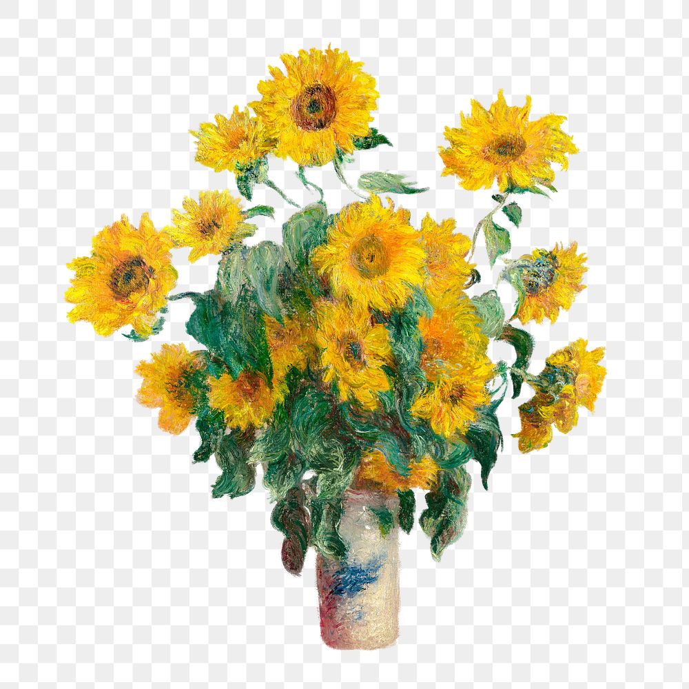 Png Monet's Bouquet of Sunflowers sticker, famous flower artwork on transparent background, remastered by rawpixel