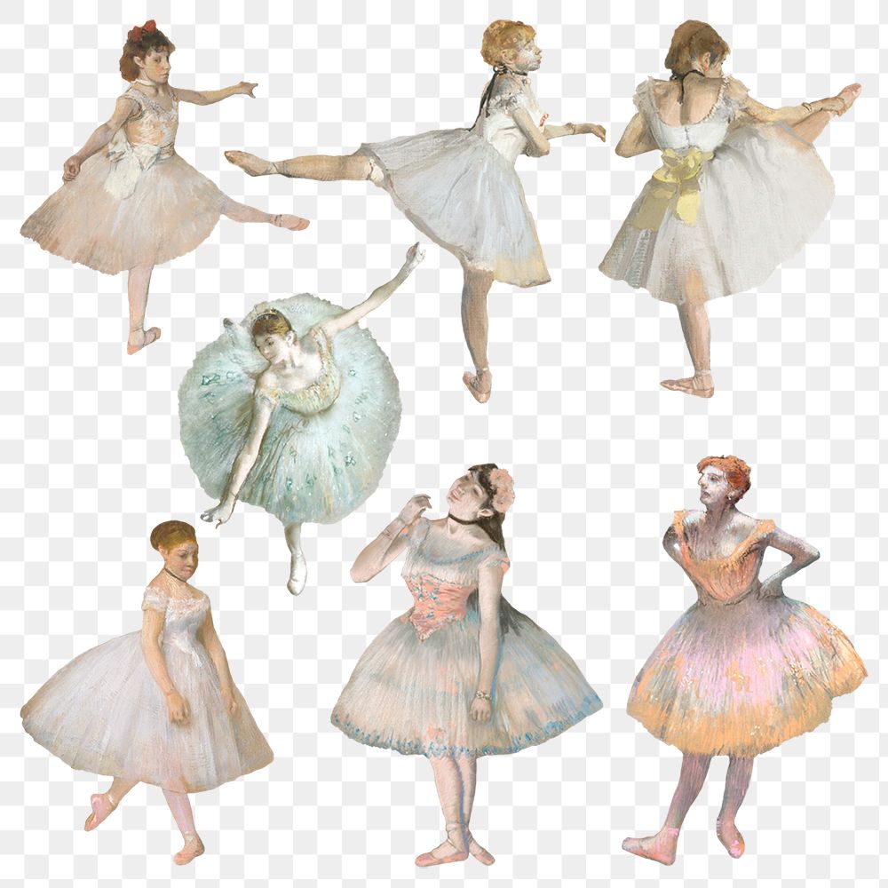 Ballerina png set, remixed from the artworks of the famous French artist Edgar Degas.