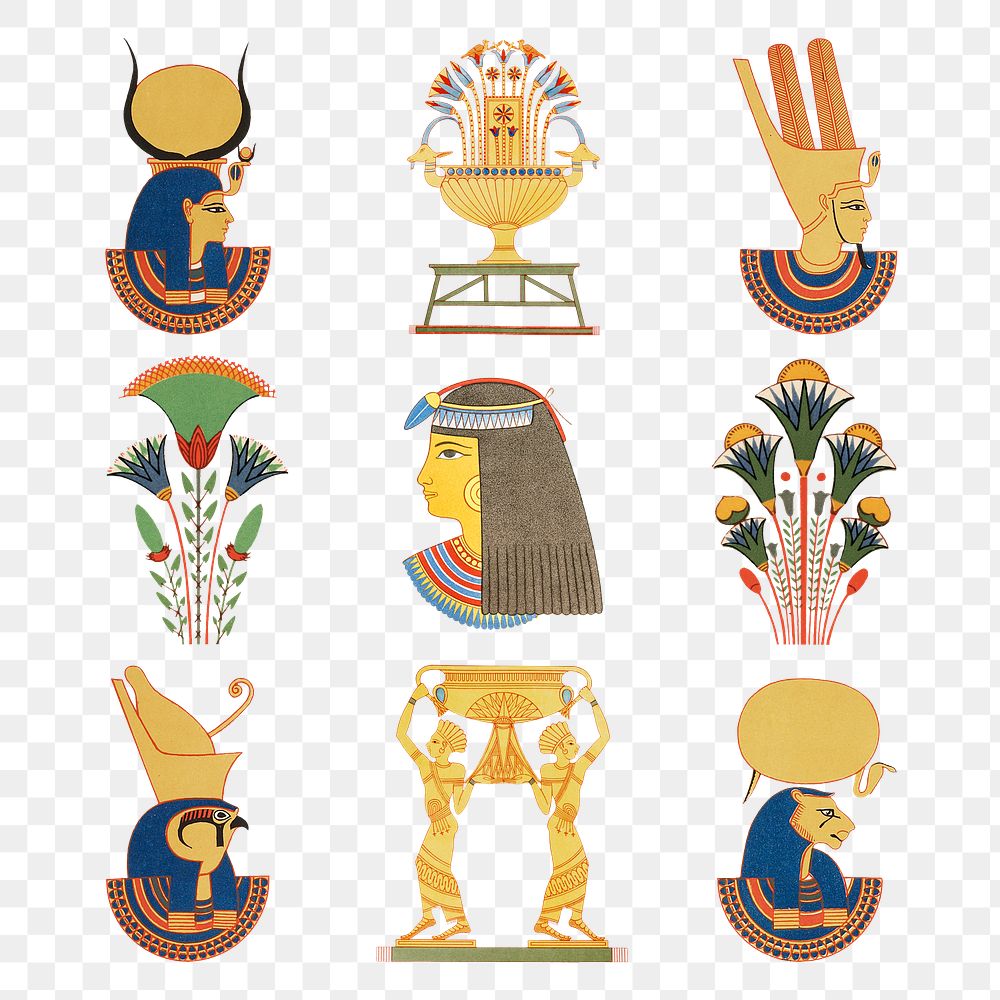 Ancient Egyptian ornamental element png sticker set