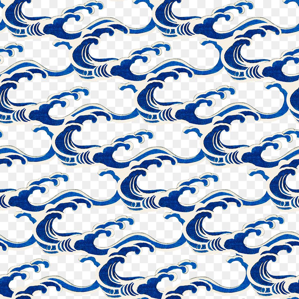 Traditional Japanese wave png pattern, remix of artwork by Watanabe Seitei