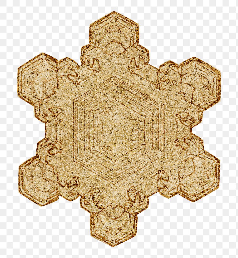 Gold snowflake png Christmas ornament macro photography, remix of photography by Wilson Bentley
