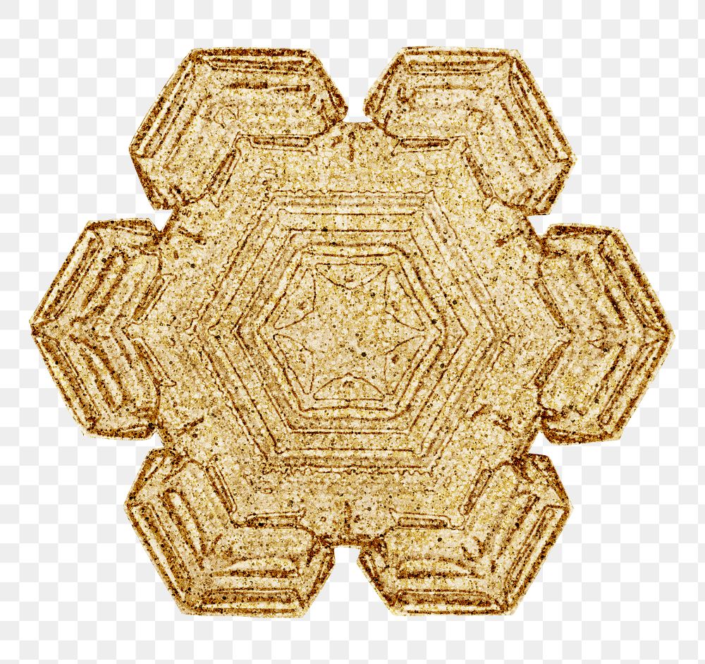 Gold snowflake png Christmas ornament macro photography, remix of photography by Wilson Bentley