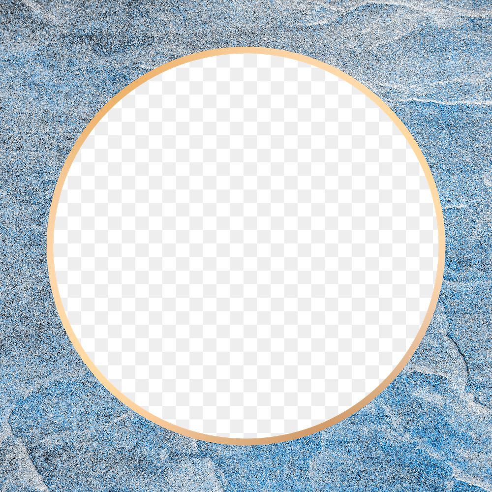 Gold round frame png on a blue texture