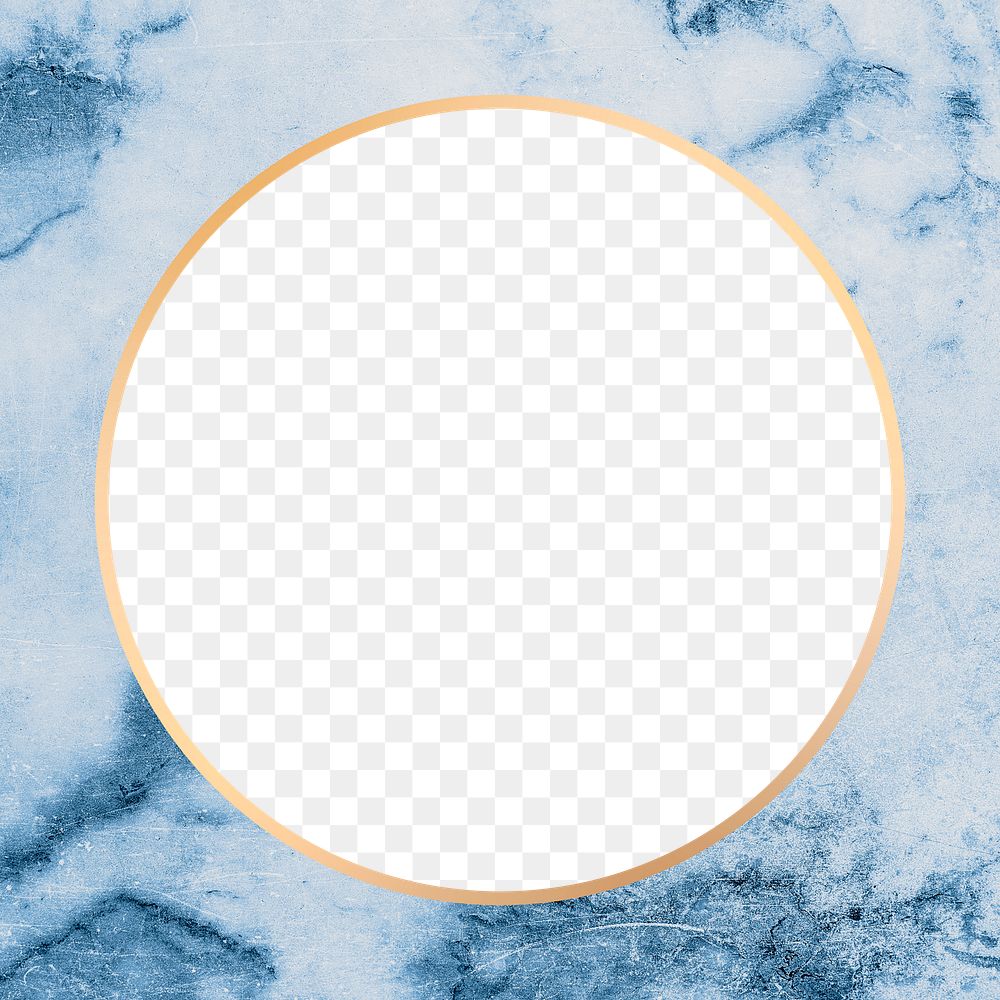 Gold round frame png blue marble texture