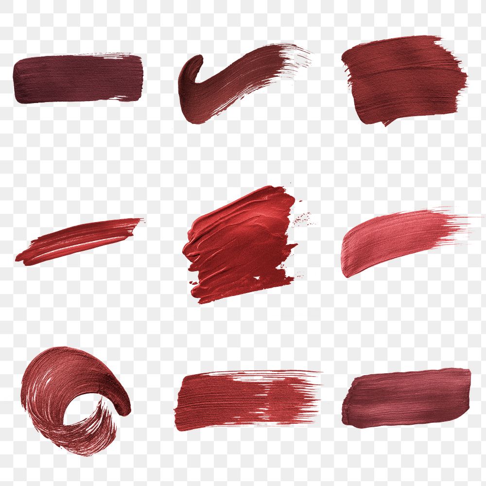 Shimmery metallic cerise red and pink paint brush stroke texture set