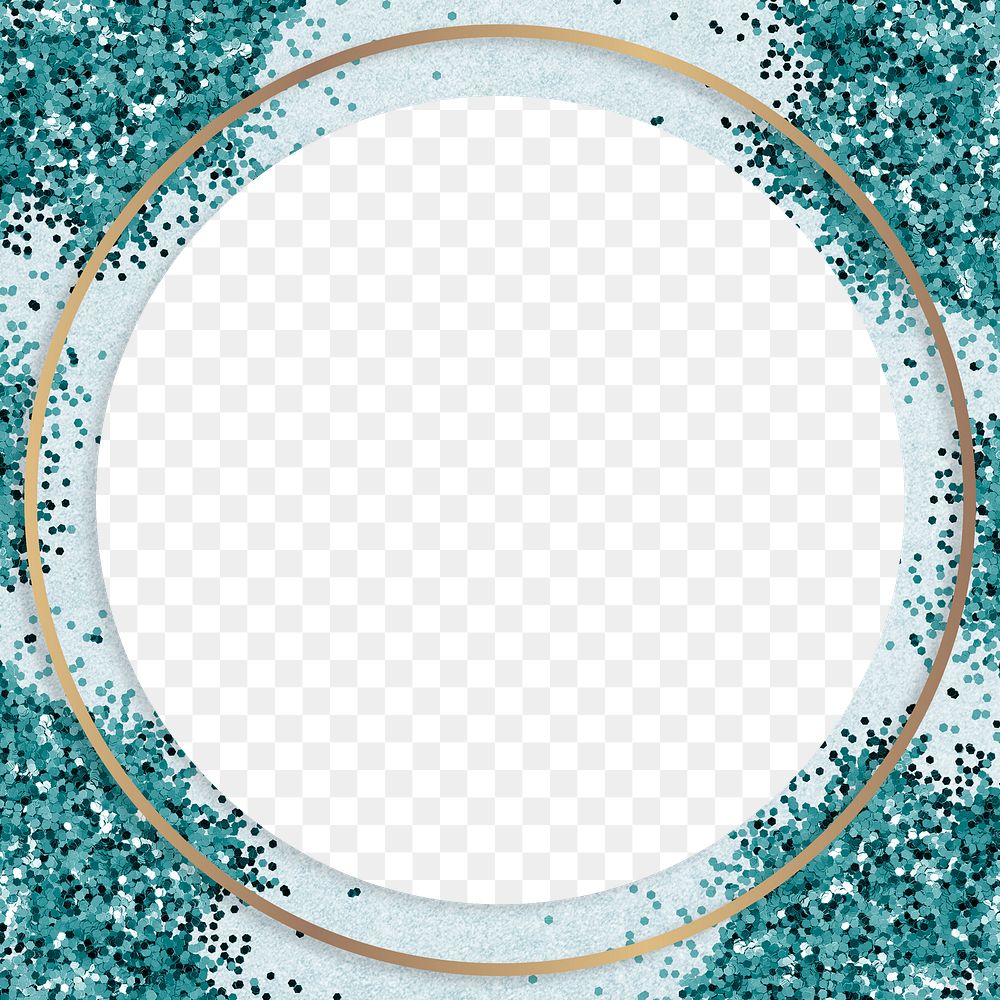 Gold shimmering round frame on a baby blue background 