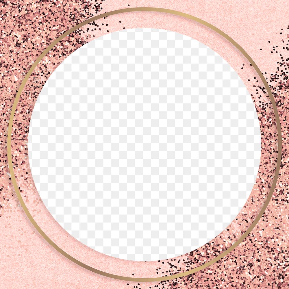 Gold shimmering round frame on a pink background