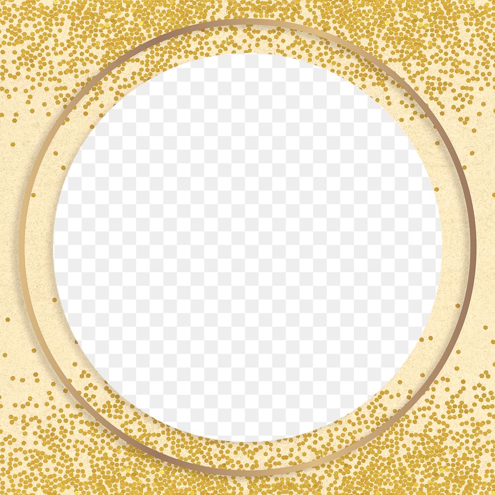 Gold shimmering round frame on a yellow background 