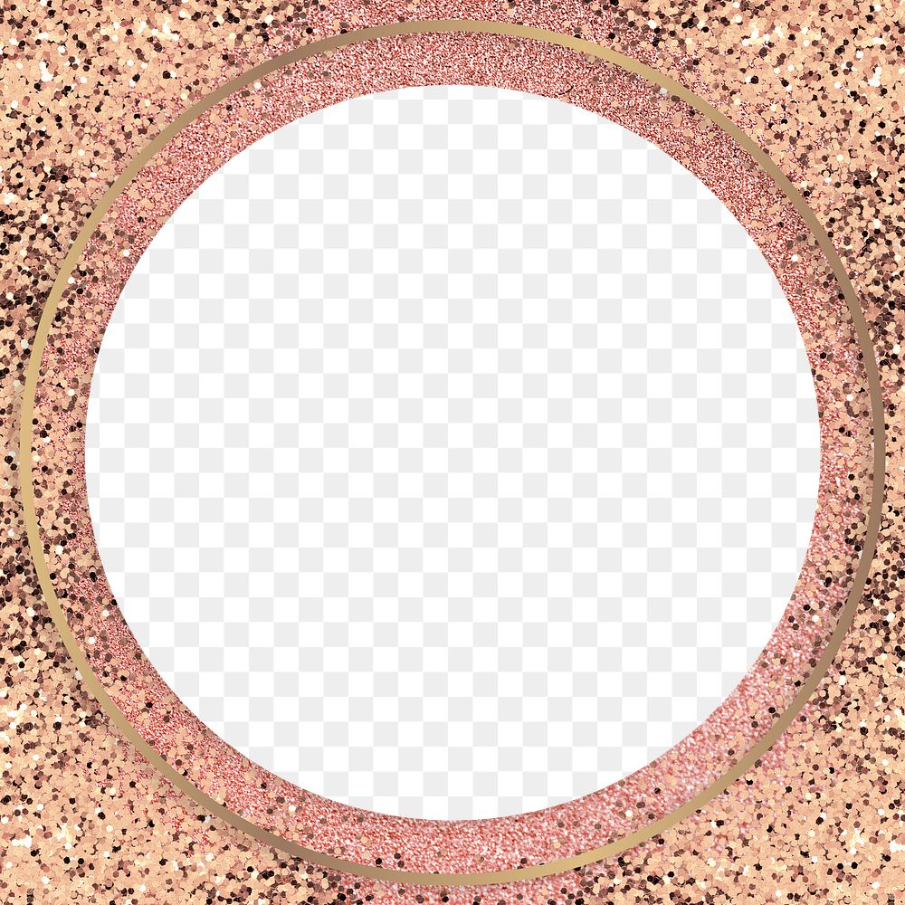 Gold shimmering round frame on a pink background