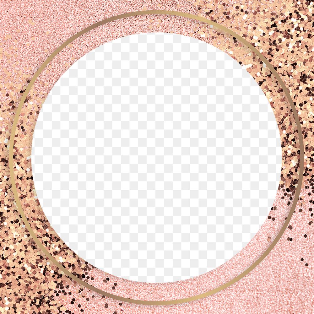 Gold shimmering round frame on a pink background