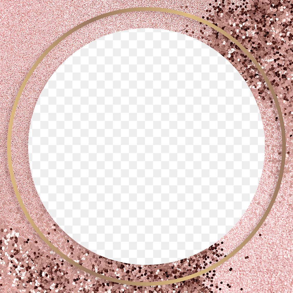 Gold shimmering round frame on a pink background