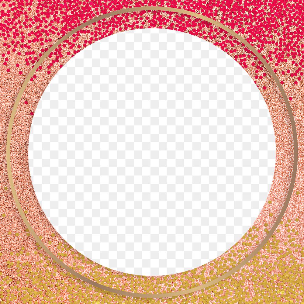 Gold shimmering round frame on a colorful background 