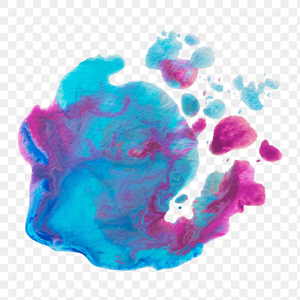 Abstract blue and pink watercolor splash transparent png