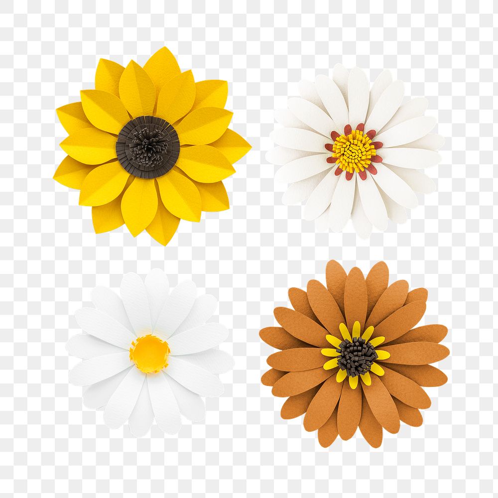 White and yellow flower paper craft set transparent png