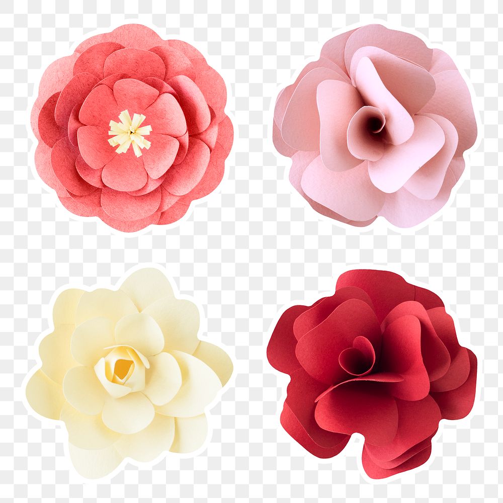 Red and white flower papercraft sticker png