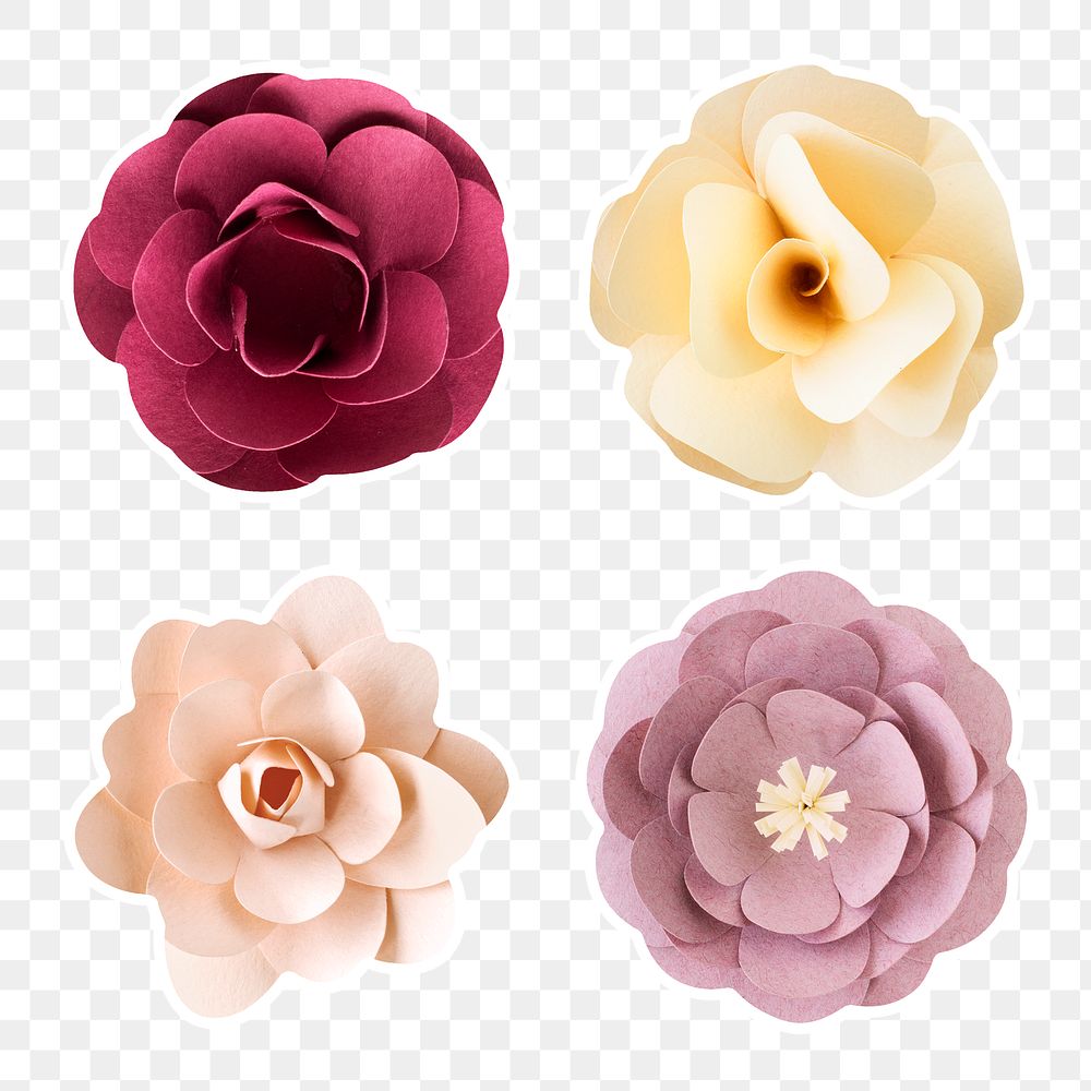 Pastel paper flower sticker png set