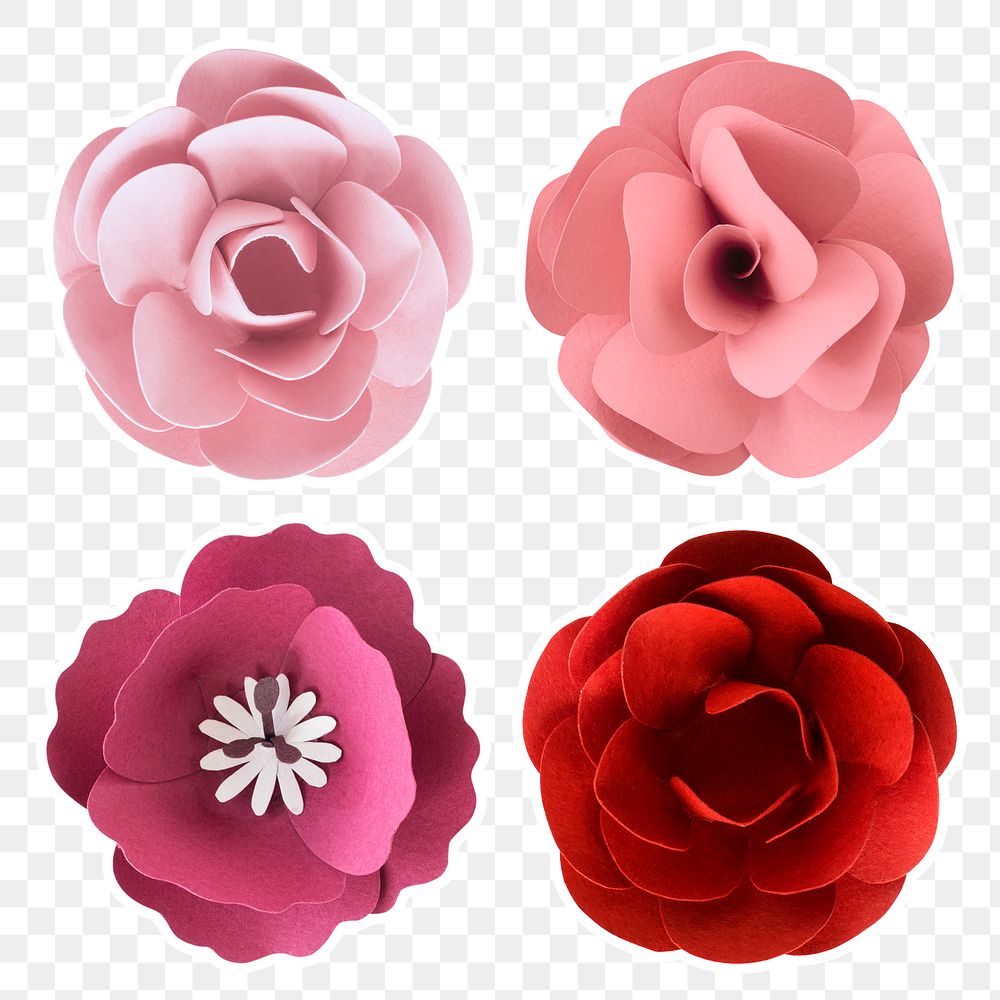 Pink paper flower sticker png set