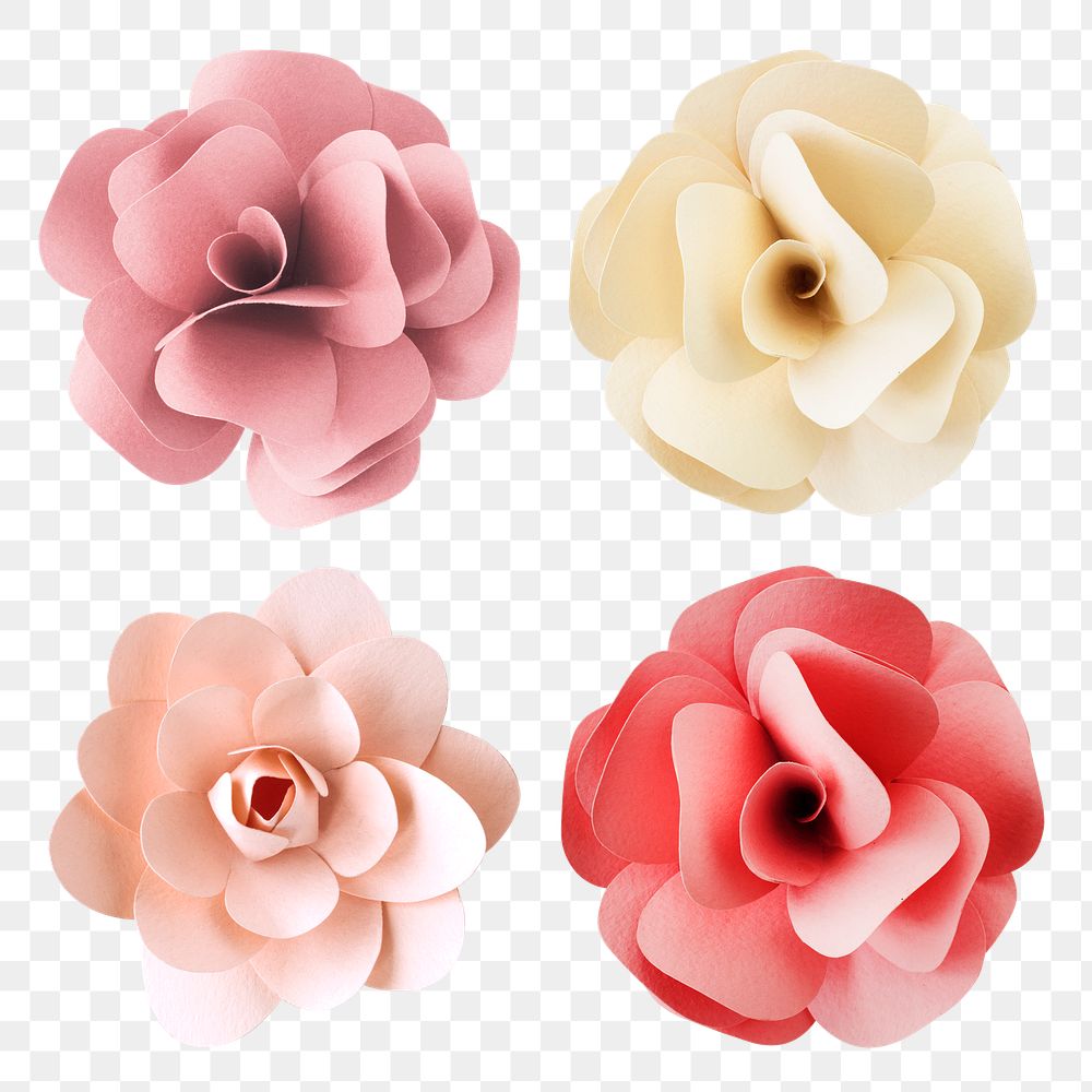 Rose and camellia paper flower png set