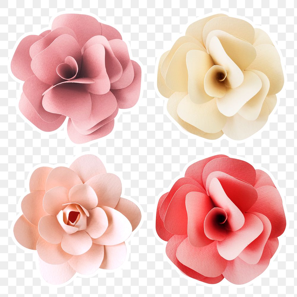 Rose and camellia paper flower sticker png set