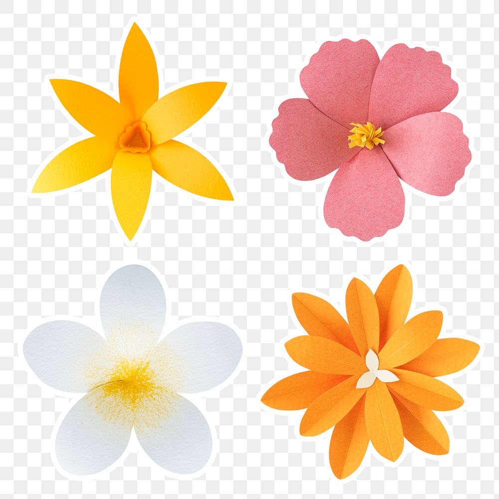 Tropical flower sticker paper craft png set